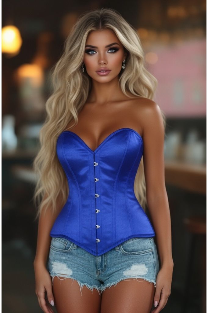 Daisy Corsets Lavish Royal Blue Overbust Corset Sweetheart Neckline Busk Closure