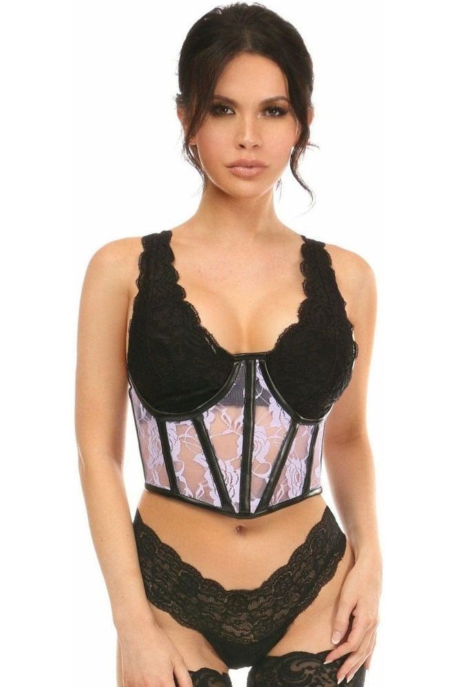 Daisy Corsets Lavish Sheer Lavender Lace & Faux Leather Open Cup Waist Cincher