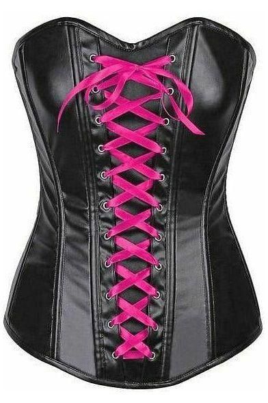 Lavish Wet Look Faux Leather Lace-Up Over Bust Corset