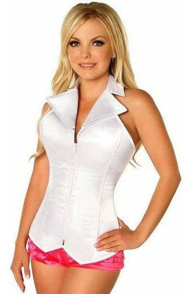Daisy Corsets Lavish White Collared Front Zipper Corset
