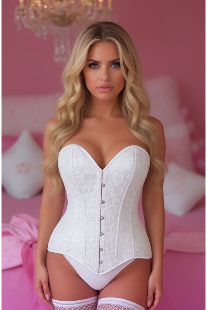 Daisy Corsets Lavish White Lace Overbust Corset Sweetheart Neckline Busk Closure