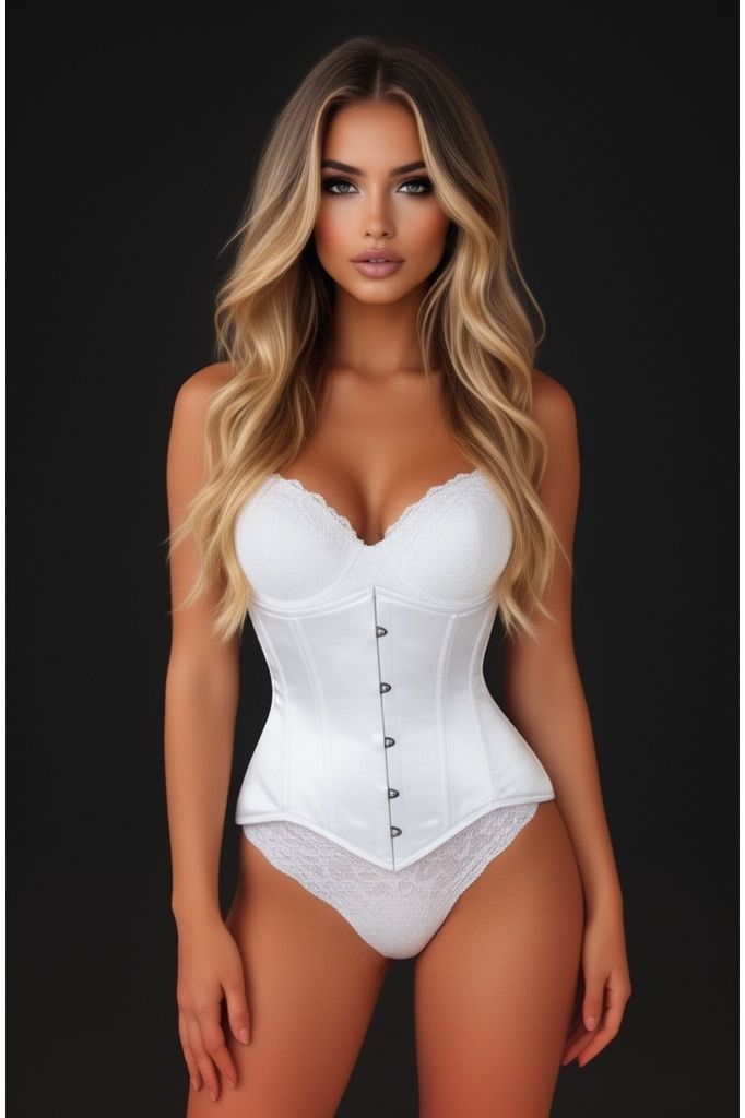 Daisy Corsets Lavish White Satin Underbust Corset Waist Cincher Busk Closure