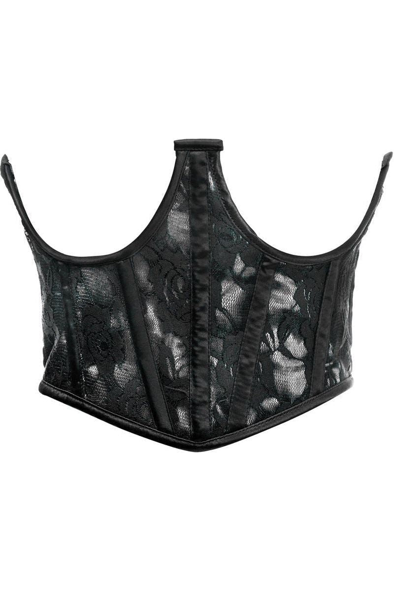 Lavish White w/Black Lace Overlay Open Cup Waist Cincher - Daisy Corsets