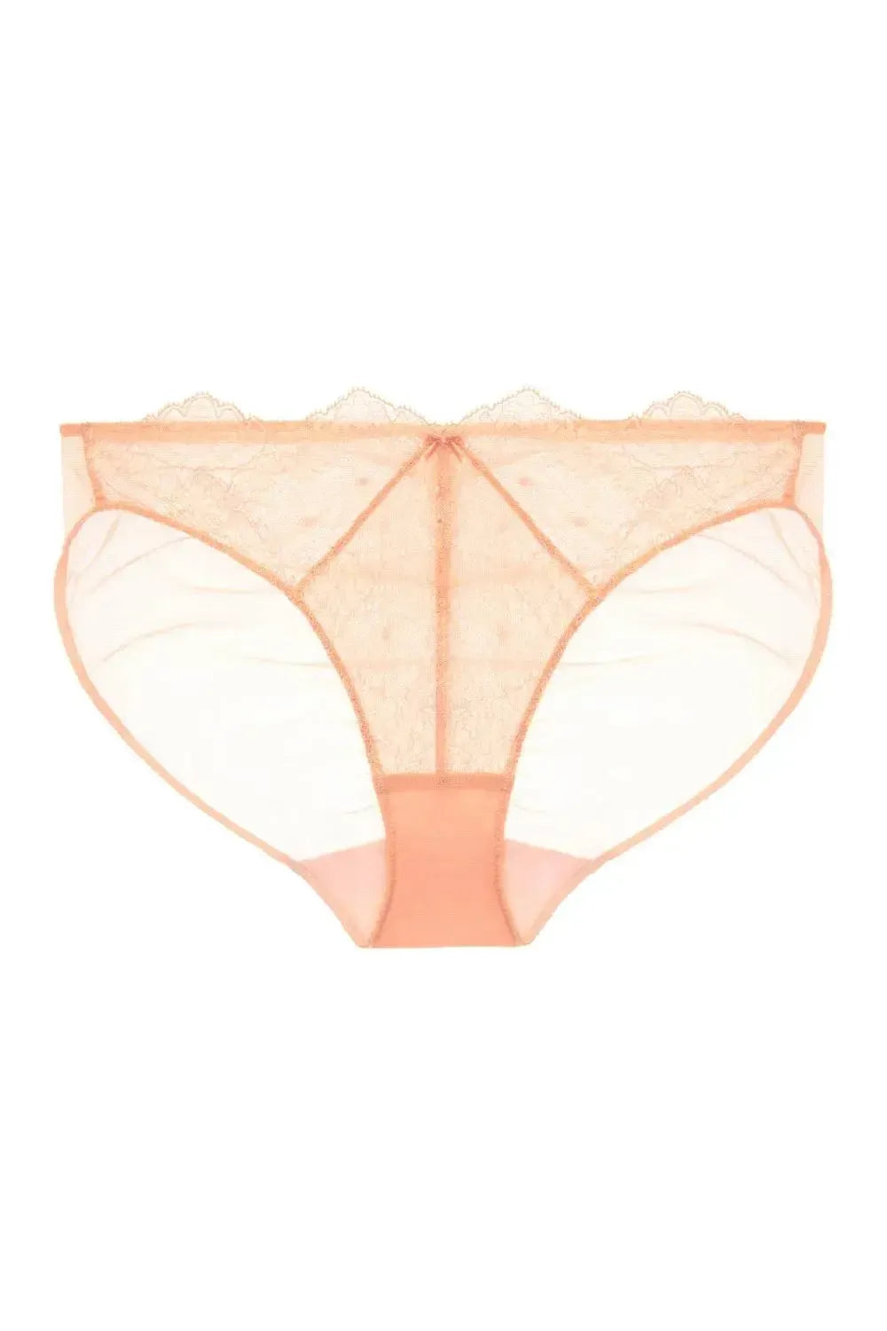 Dita Von Teese Lurex Lace Bikini Panty in vintage peach, featuring fine Leavers lace and sheer back tulle.