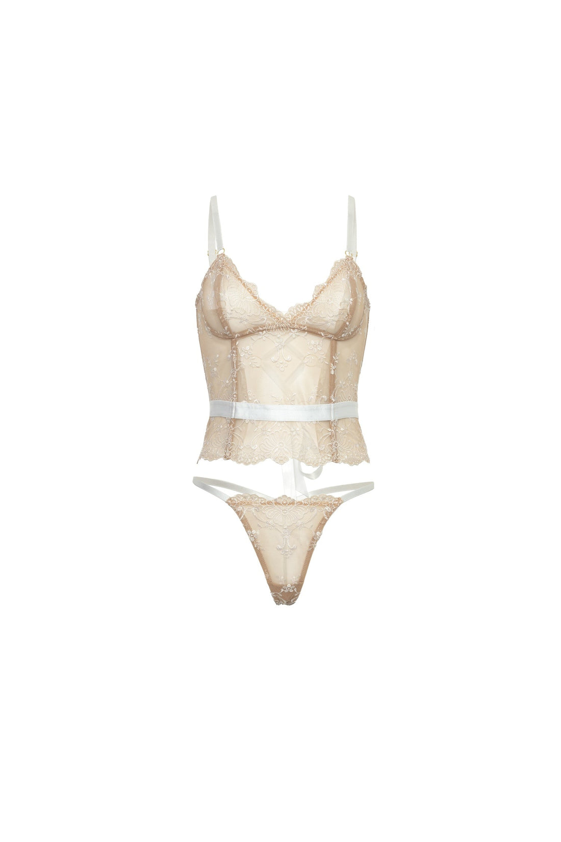 Oh la la Cheri Marielli Bustier Set Sheer Embroidery Floral