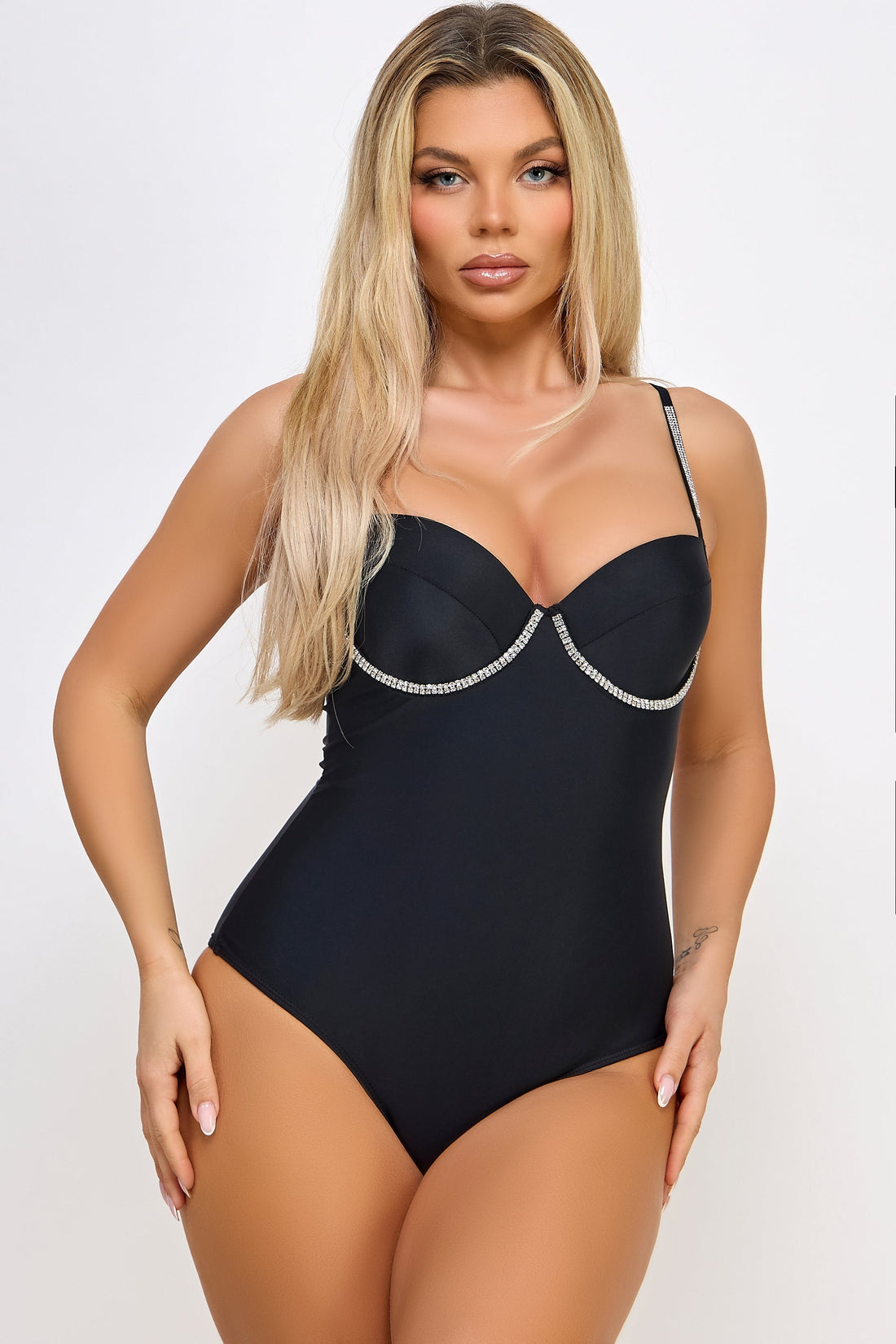 BeWicked Marion One Piece Swimsuit Underwire Cups Chic Rhinestone
