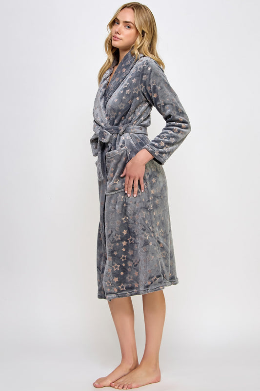 BeWicked Metallic Stars Plush Estelle Robe Gray