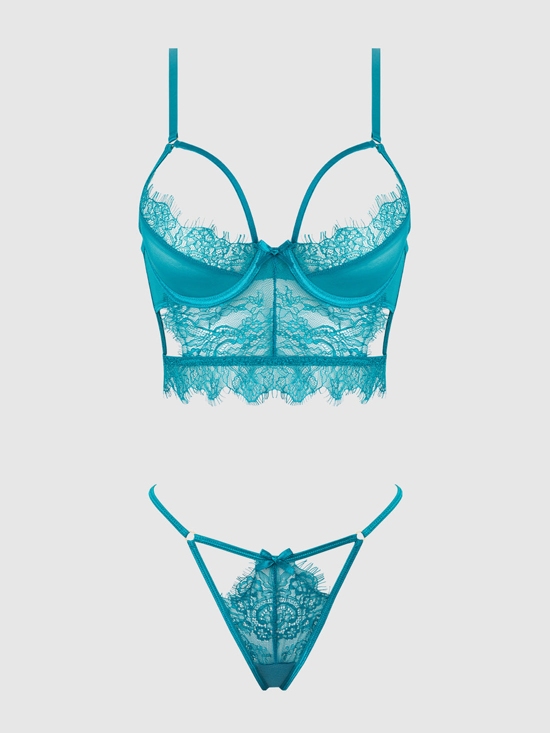 Mila Eyelash Lace Strappy Longline Bra & Tanga Set