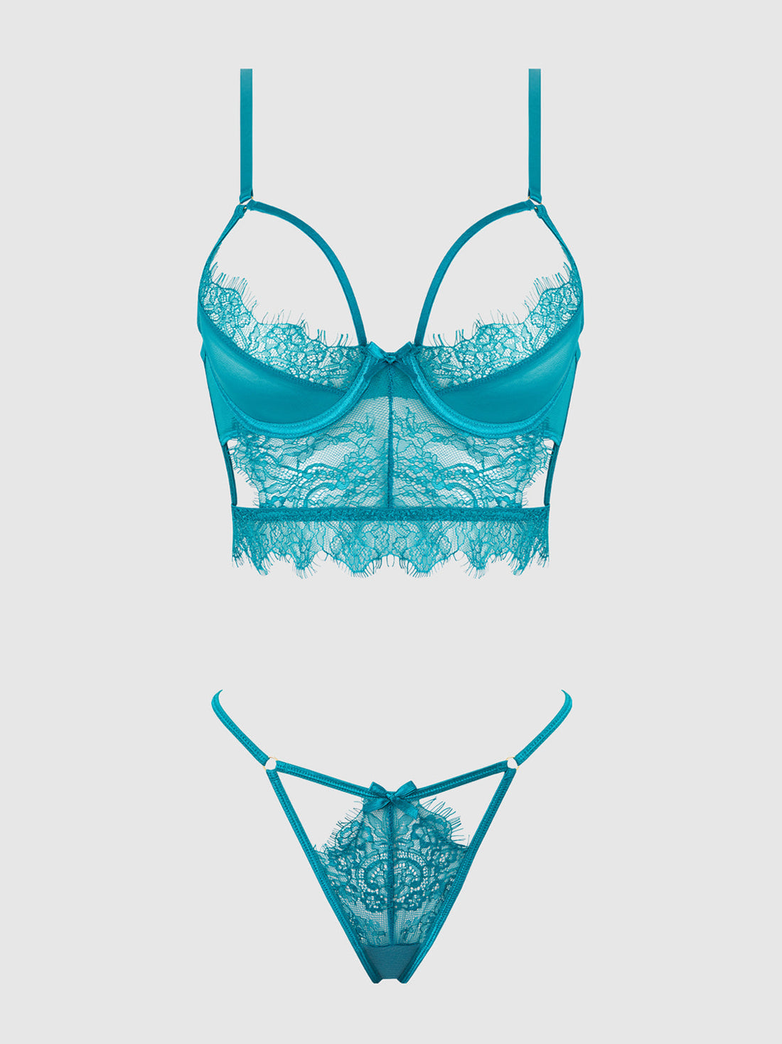 House of Desire Queen Mila Eyelash Lace Strappy Longline Bra & Tanga Set