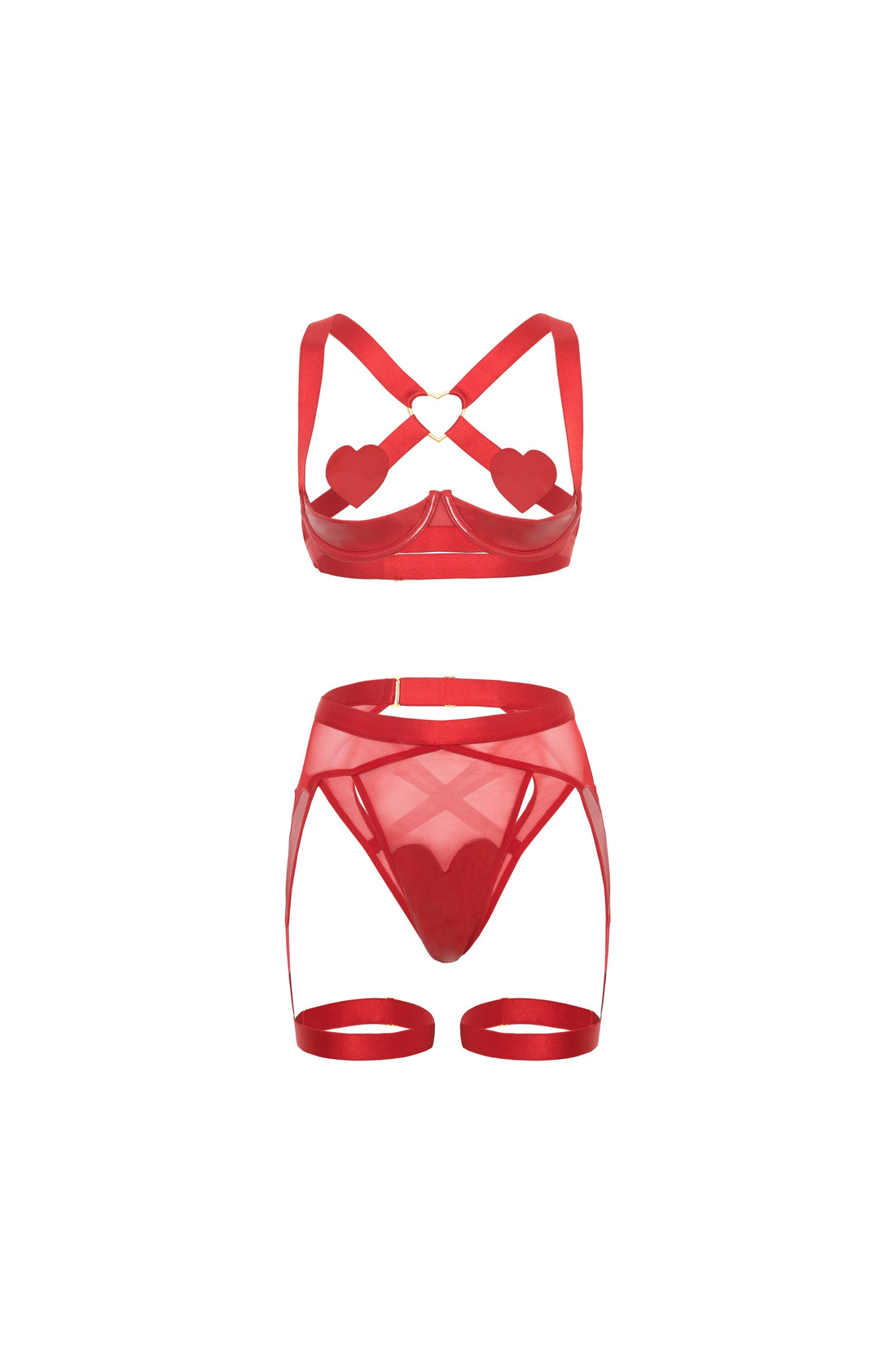 Oh la la Cheri Mimi Open Cups Shelf Bra Set Red