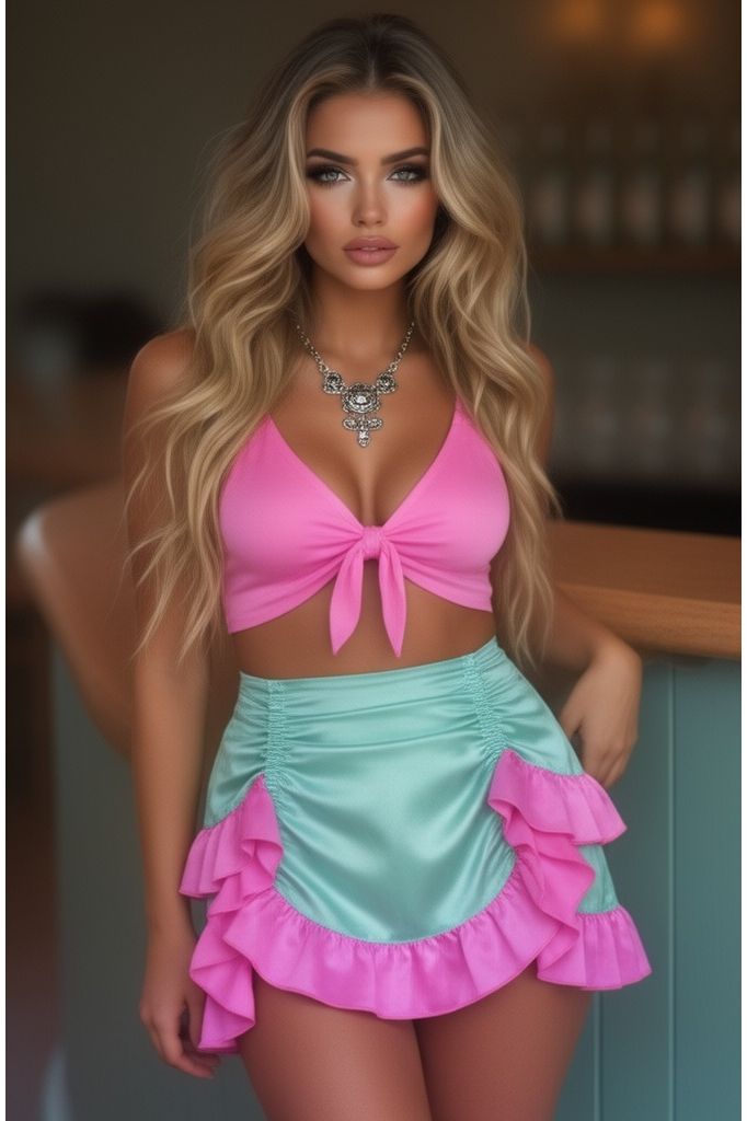 Daisy Corsets Mint/Pink Satin Ruched Bustle Skirt