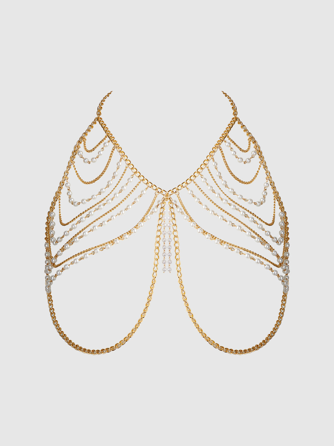 Pearl & Chain Draped Bralette Bra Gold