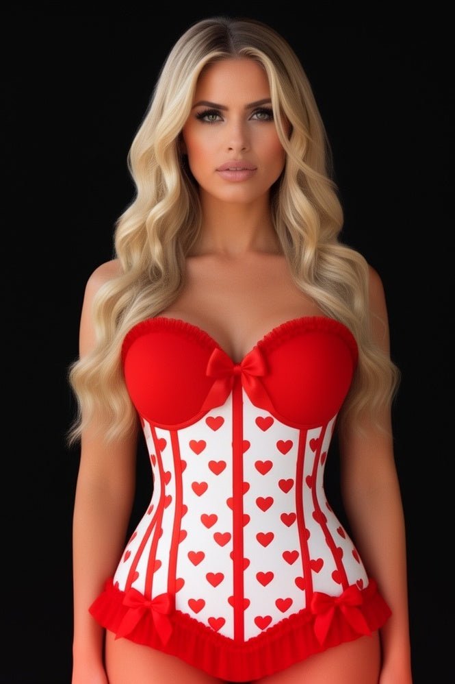 Daisy Corsets Lavish White & Red Hearts Lycra Hook & Eye Back Closure Bustier