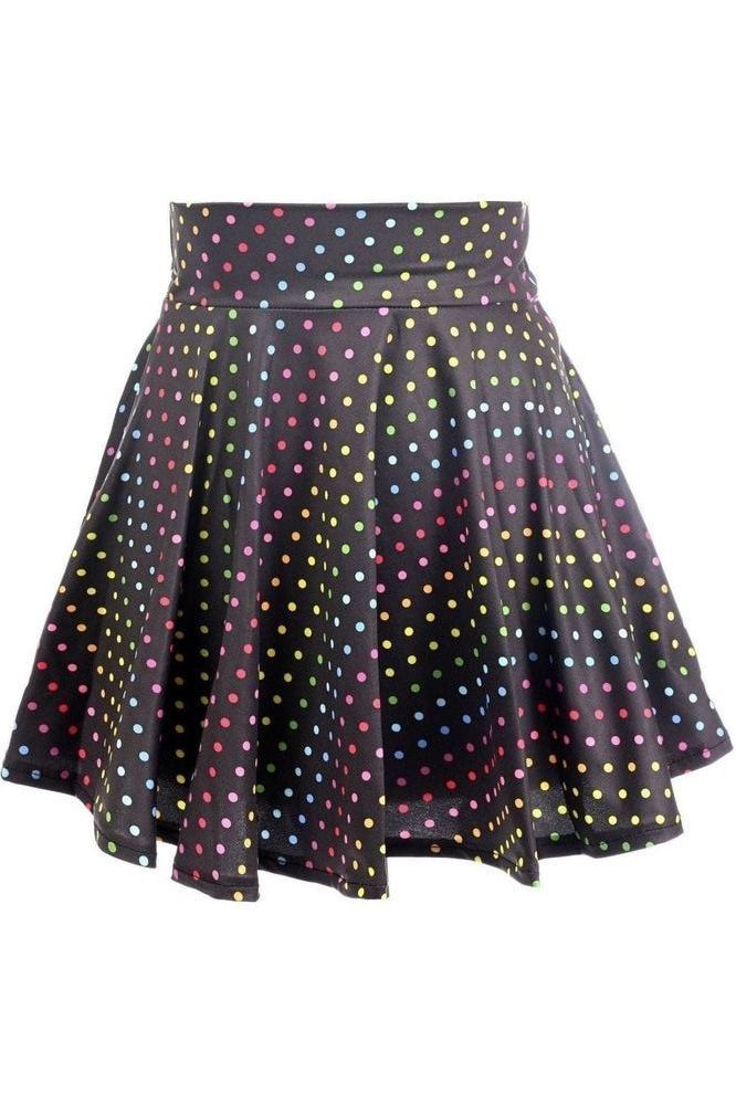 Daisy Corsets Rainbow Polka Dots Print Stretch Lycra Skirt
