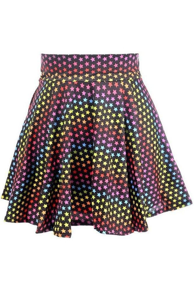 Daisy Corsets Rainbow Stars Print Stretch Lycra Skirt