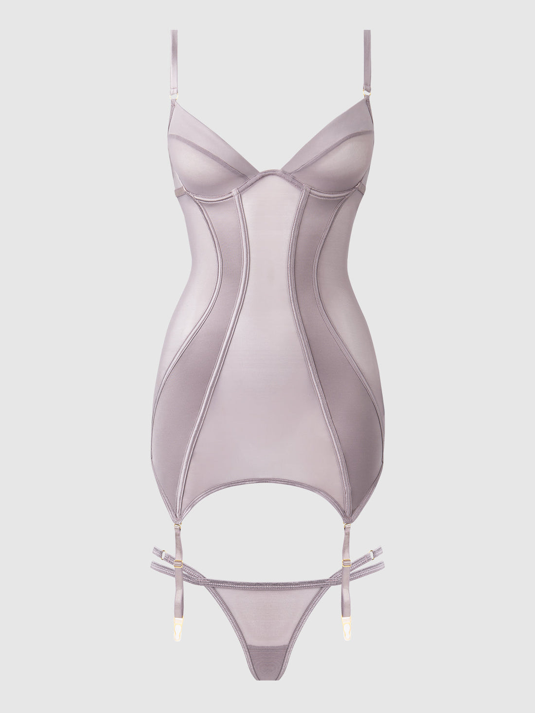 Raquel Mesh & Silky Micro Chemise Set Dark Rose