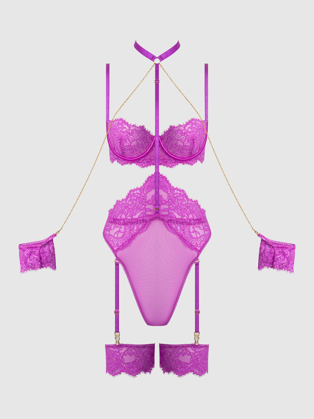 House of Desire Queen Reanna Lace & Chain Handcuff Teddy Pink