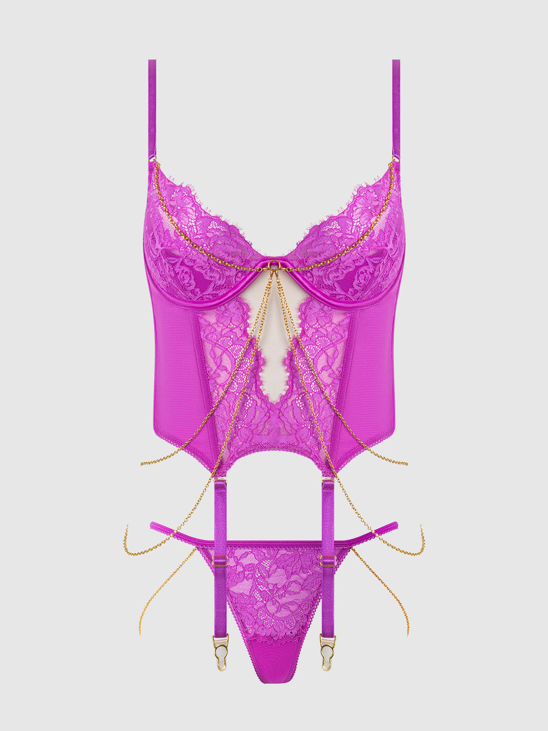 Reanna Lace & Chain Merrywidow Bustier Set Pink