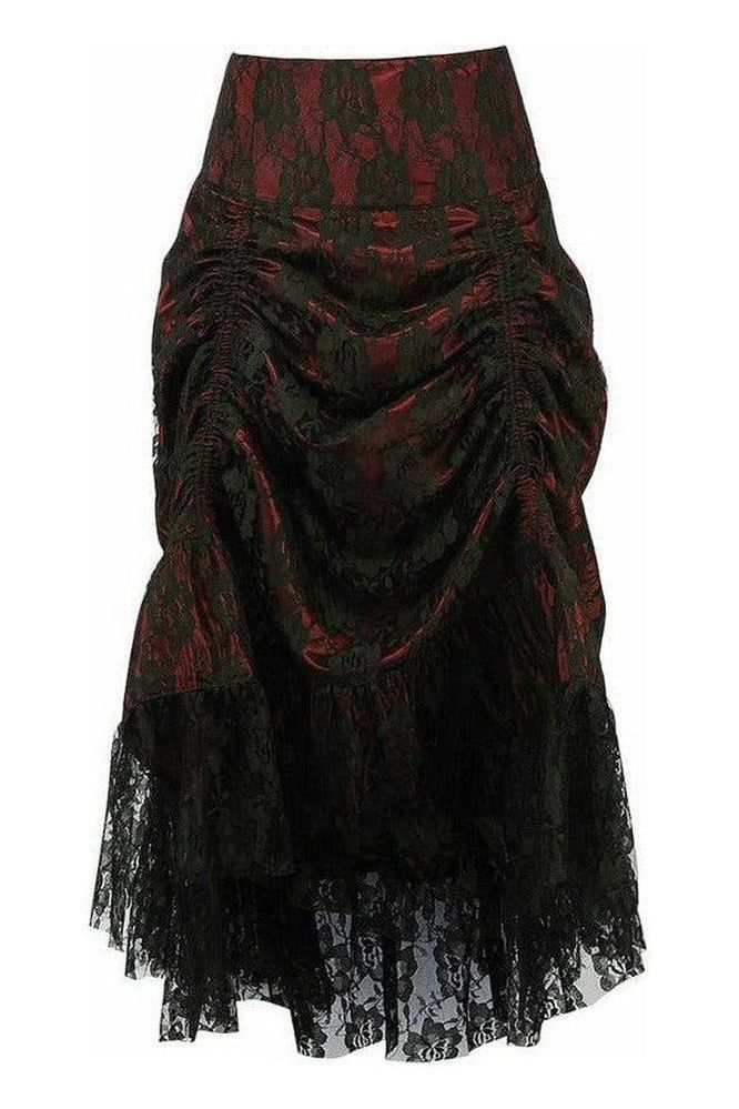 Daisy Corsets Red w/Black Lace Overlay Ruched Bustle Skirt