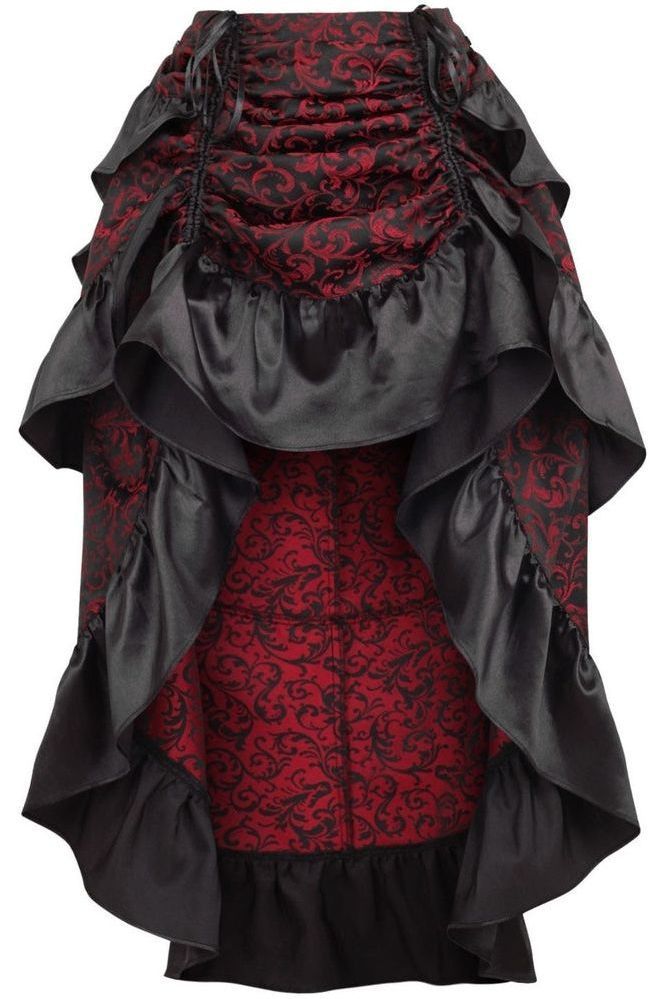Daisy Corsets Red/Black Brocade Adjustable High Low Bustle Skirt