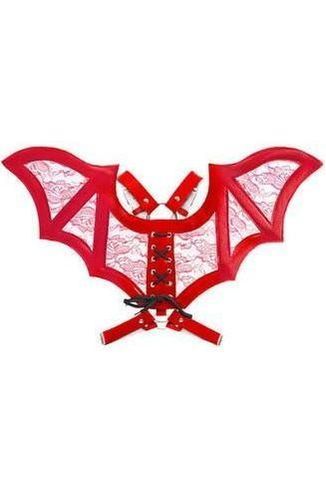 Daisy Corsets Red/Red Faux Leather & Lace Wing Harness