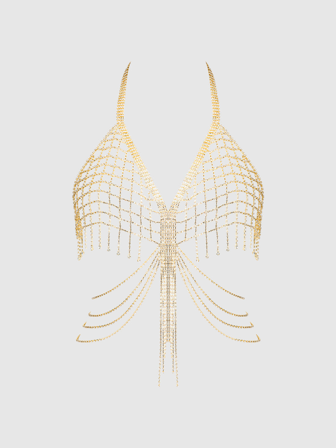 Rhinestone Net & Fringe Halter Bralette