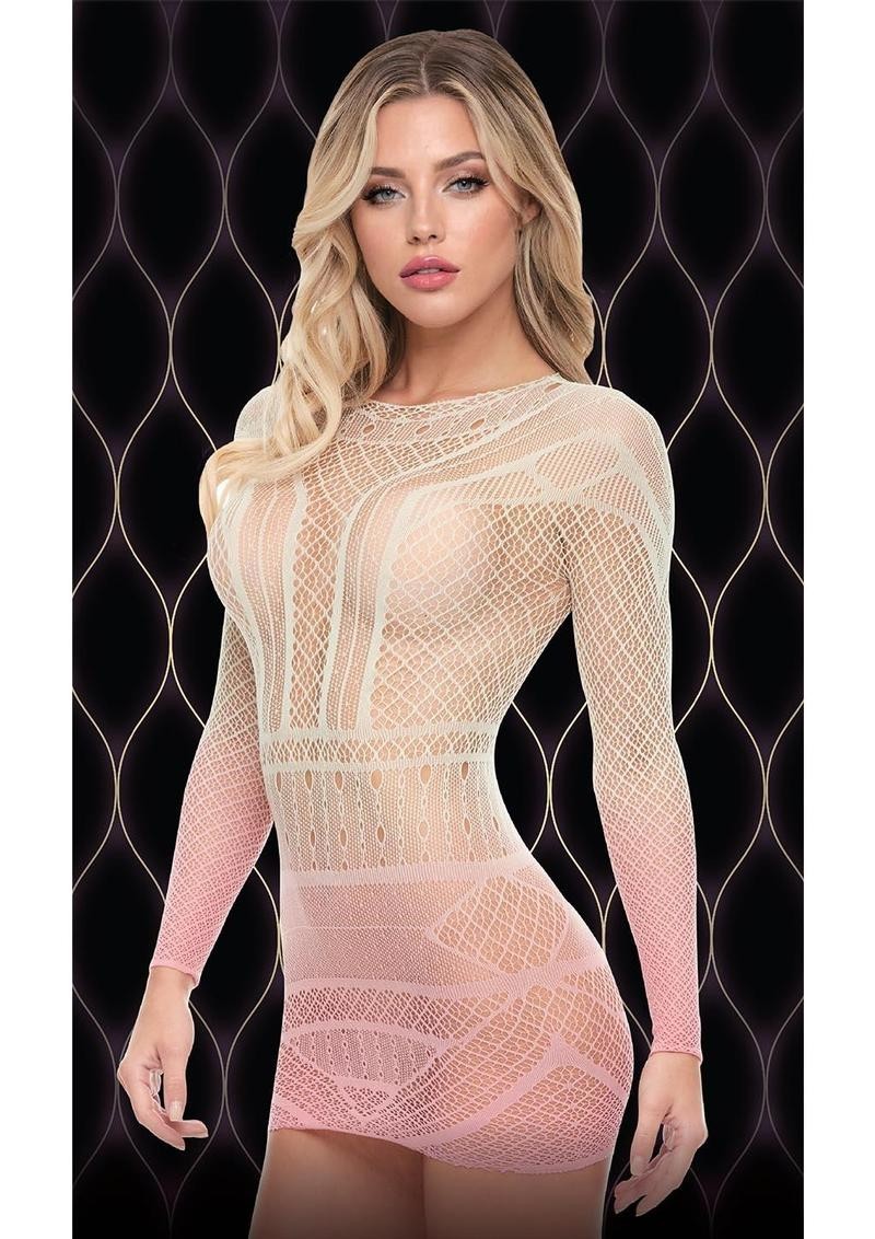 Lapdance Pink Dusk Long Sleeve Mini Dress Bodystocking Ombre