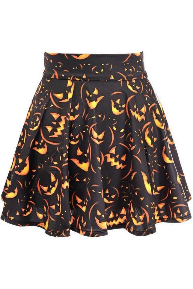 Daisy Corsets Scary Pumpkin Print Stretch Lycra Skirt