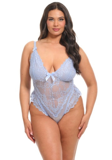 Oh la la Cheri Queen Valentine Soft Cup Lacey Teddy with Bows Details Brunnera Blue