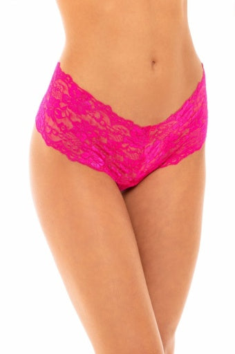 Oh la la Cheri Goodnight Kiss Lace Crotchless Boyshort with Elastic Detail Pink