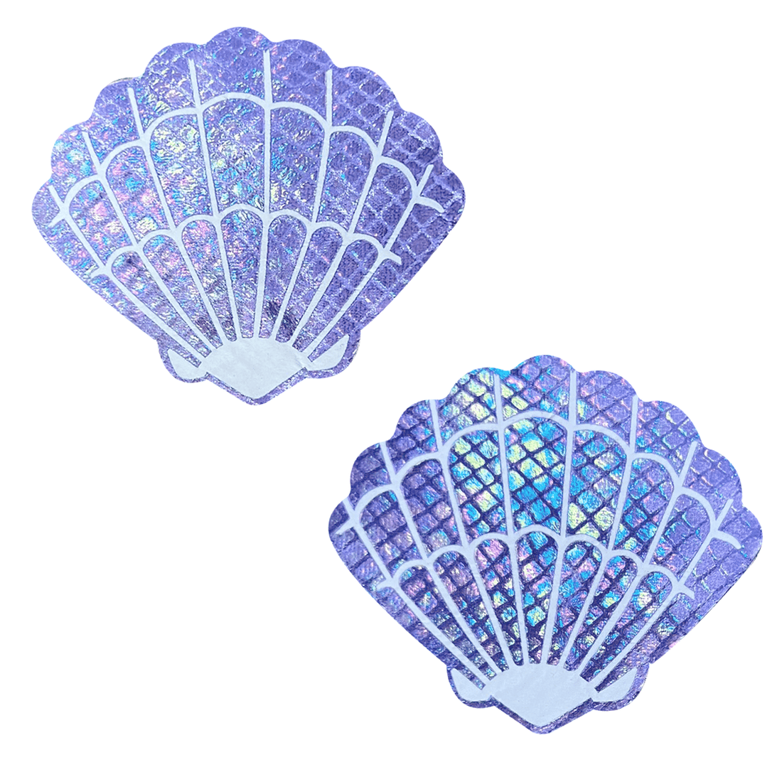 Neva Nude Mother of Pearl Holographic Mermaid Shell Pasties - Purple