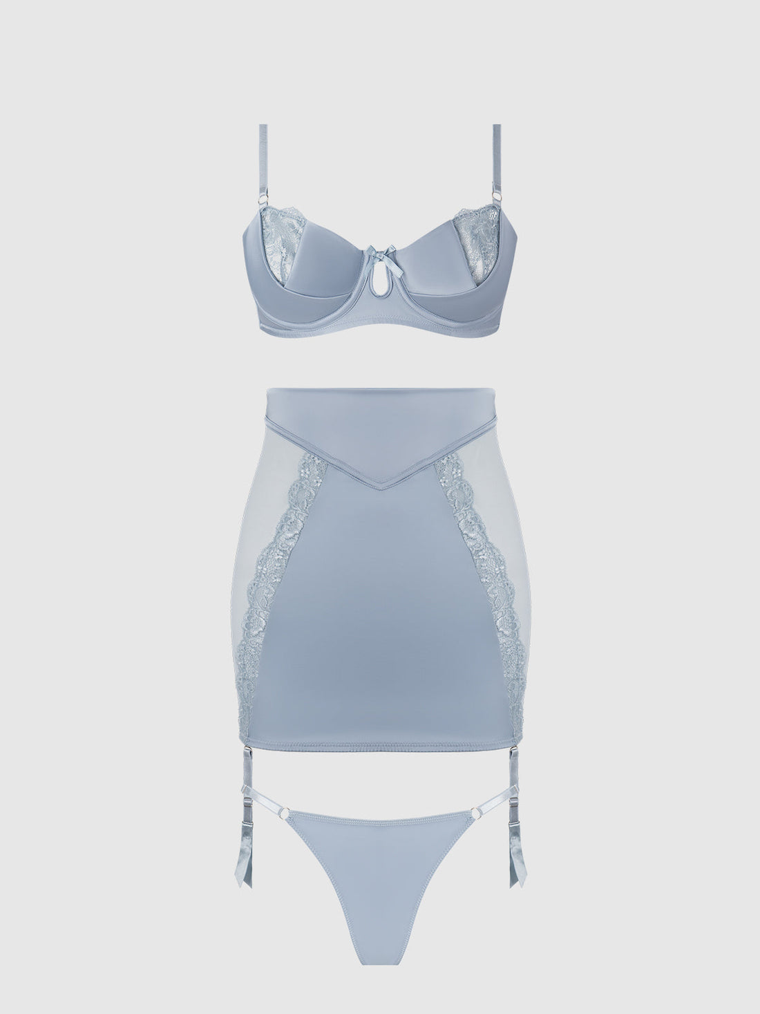 Sienna Satin & Lace Bra, Backless Skirt & Tanga Set