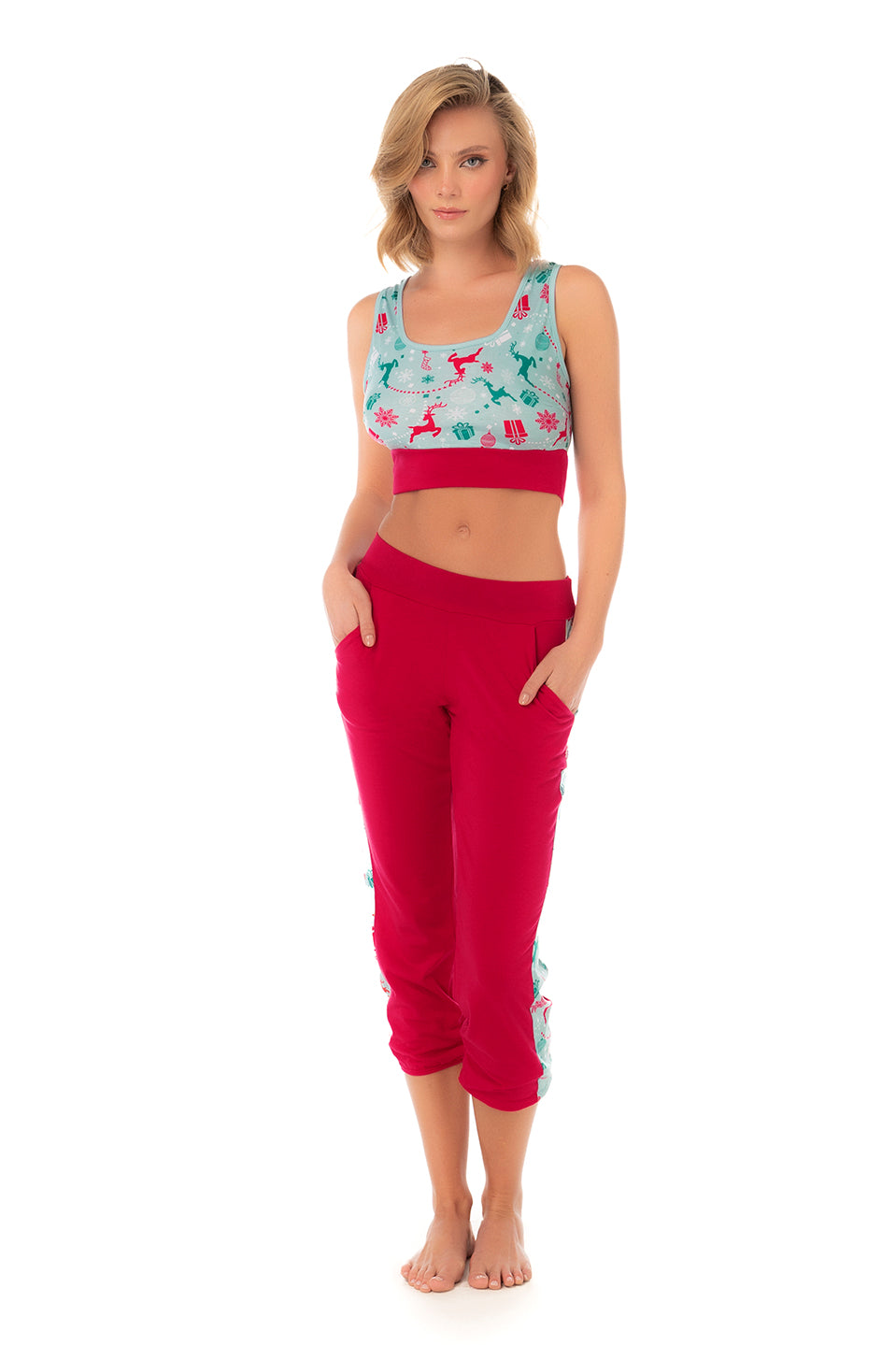 Mapale Sleigh Bells Crop Top and Capri Pajama Set