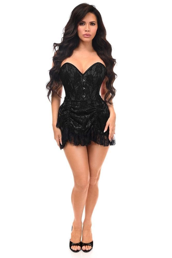 Daisy Corsets Top Drawer 2 PC Black Lace Steel Boned Corset & Skirt Set