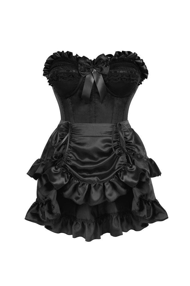 Daisy Corsets Top Drawer 2 PC Black Satin Steel Boned Burlesque Corset & Black Satin Skirt Set