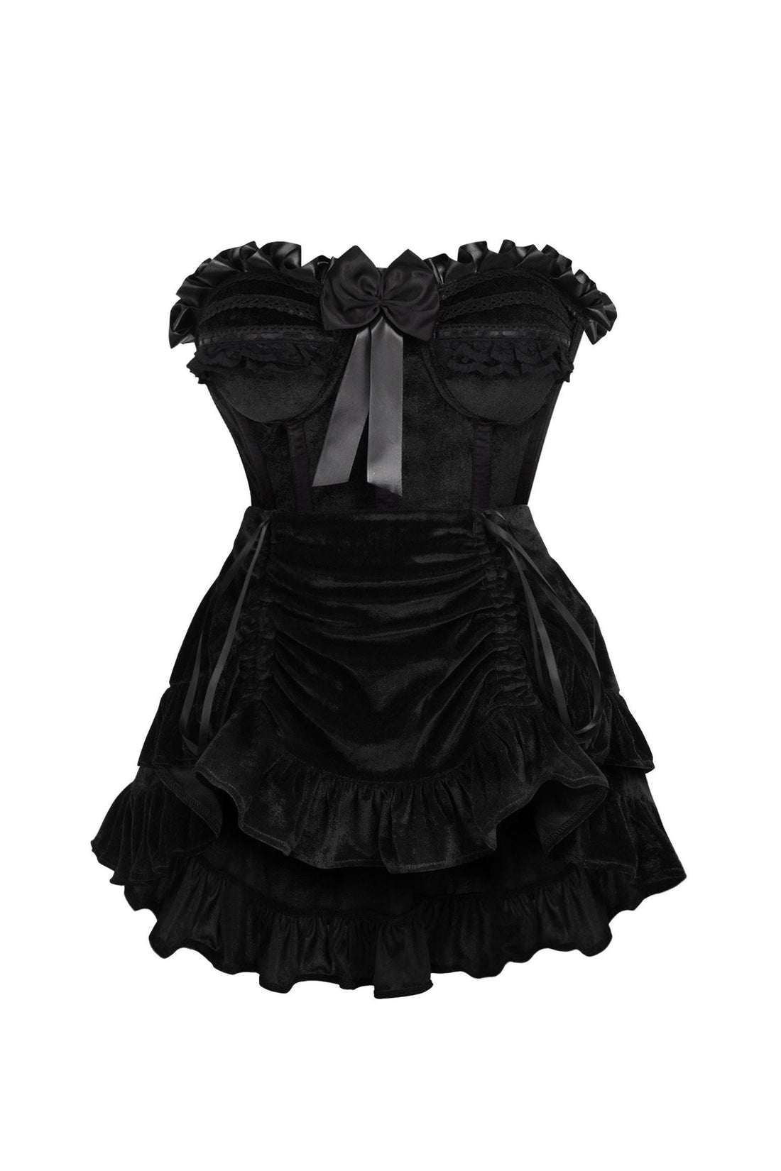 Daisy Corsets Top Drawer 2 PC Black Velvet Steel Boned Burlesque Corset & Skirt Set