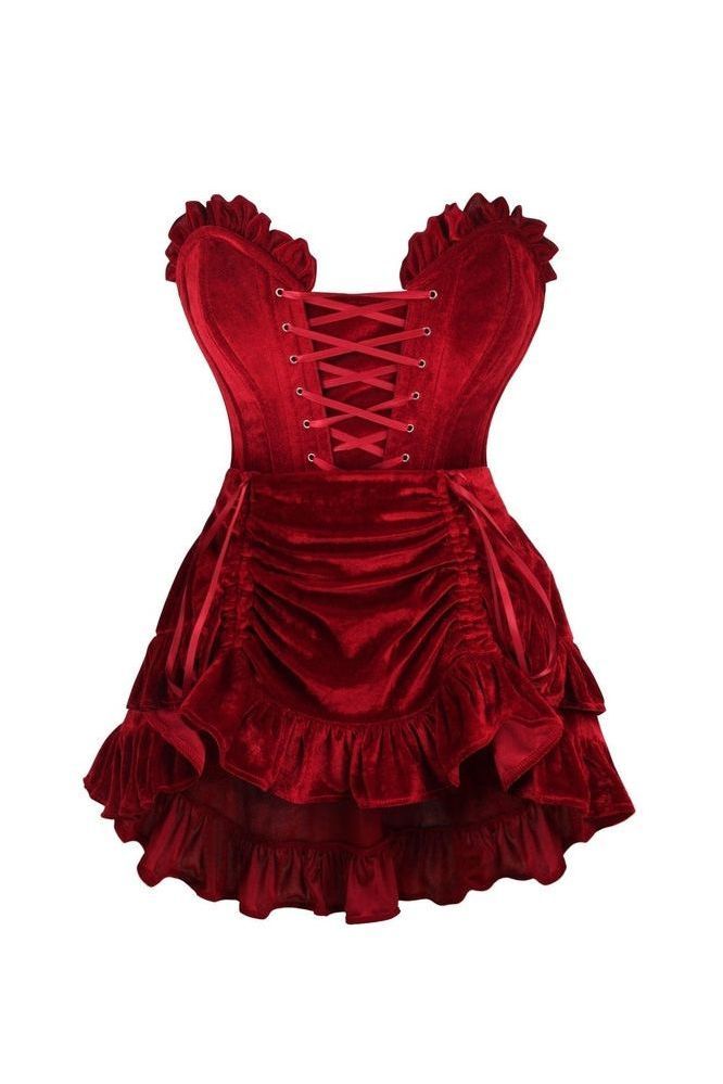 Daisy Corsets Top Drawer 2 PC Dark Red Velvet Lace-Up Corset & Skirt Set