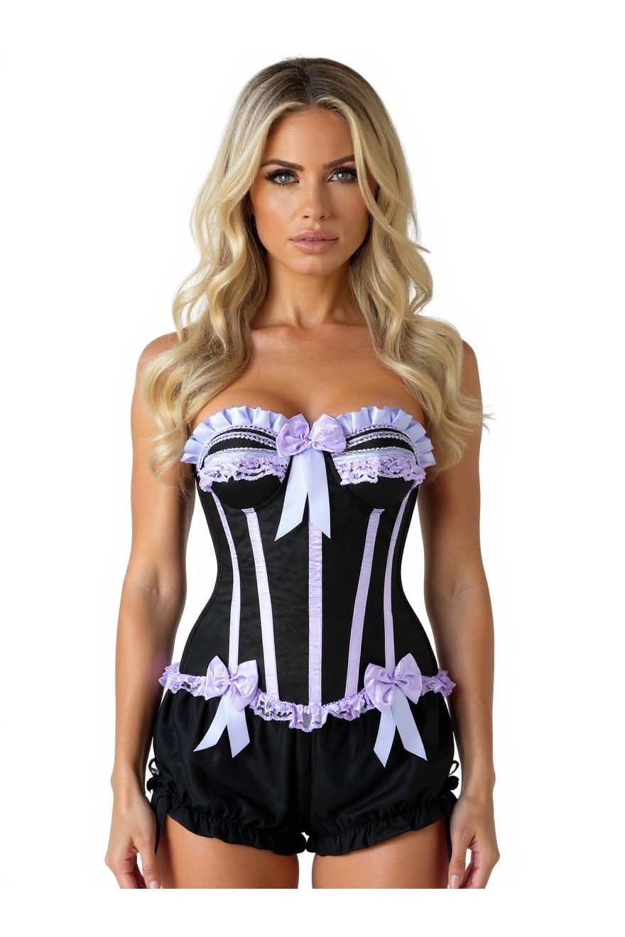 Daisy Corsets Top Drawer 2 PC Purple/Black Burlesque Steel Boned Corset & Bloomer Set