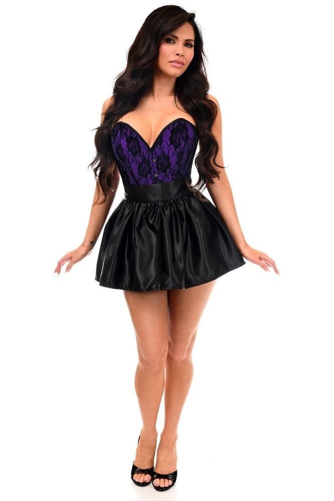 Daisy Corsets Top Drawer 2 PC Purple/Black Lace Steel Boned Corset & Satin Skirt Set