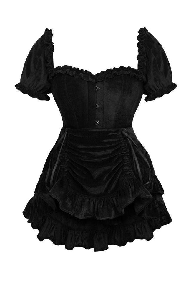 Daisy Corsets Top Drawer 2 PC Steel Boned Black Velvet Overbust Corset w/Sleeves & Skirt Set