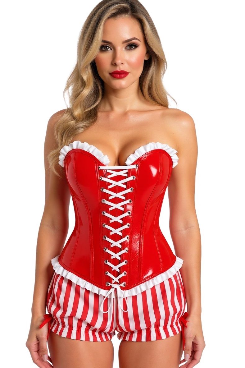 Daisy Top Drawer Steel Boned Red Vinyl PVC Patent Lace-Up Corset Top