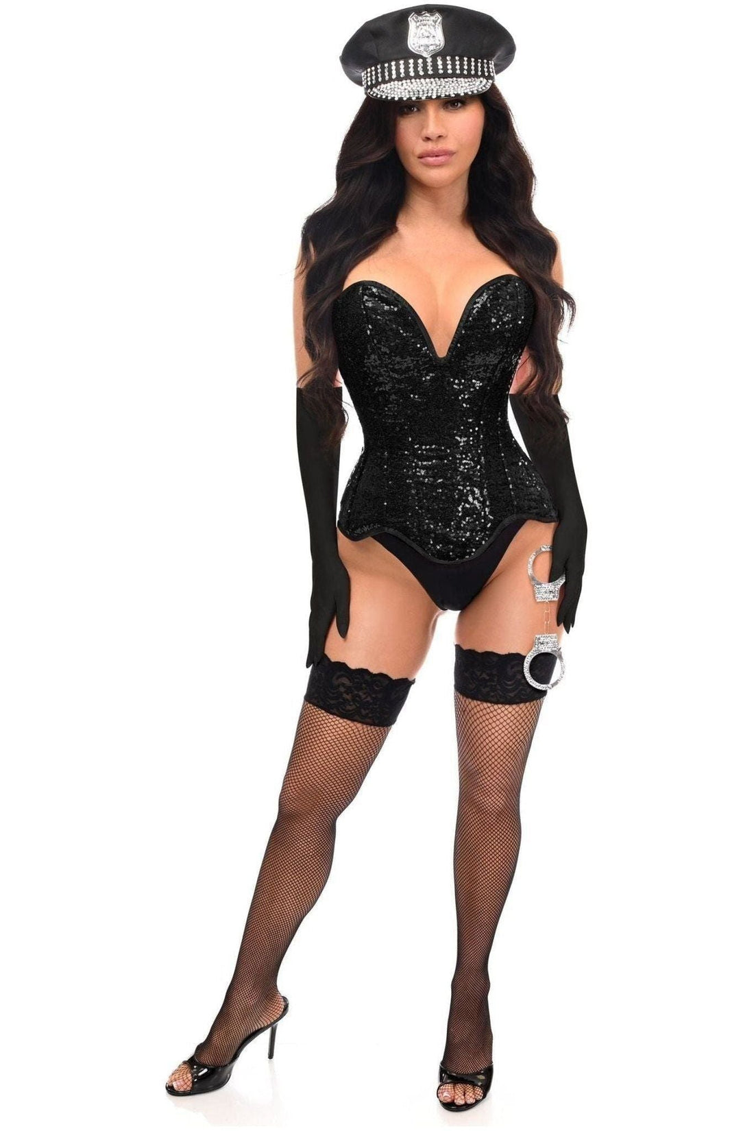 Daisy Corsets Top Drawer 4 PC Black Sequin Corset Cop Costume