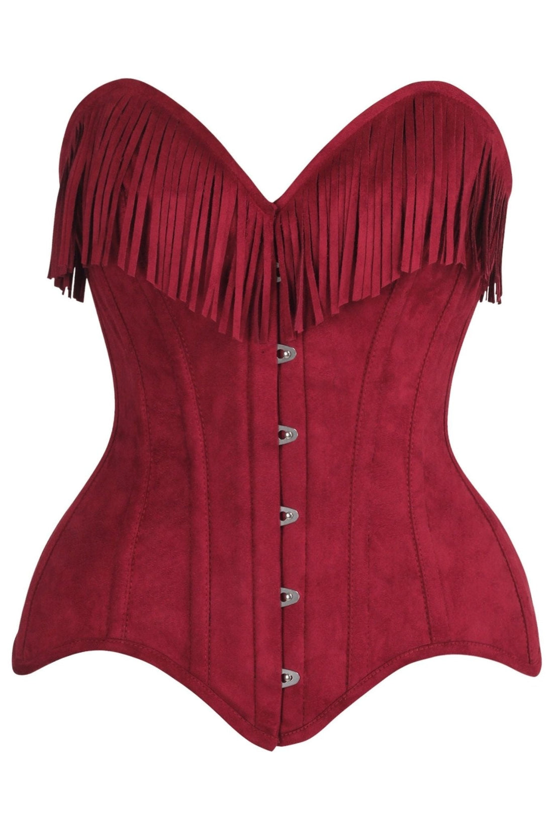 Daisy Corsets Top Drawer 4 PC Premium Red Suede Fringe Cowgirl Corset Costume