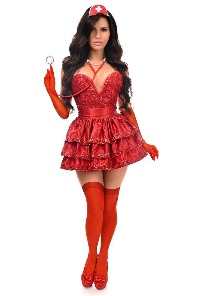 Top Drawer 5 PC Red Sequin Nurse Corset Costume - Daisy Corsets