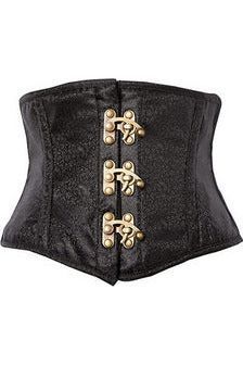 Daisy Corsets Top Drawer Black Brocade Steel Boned Mini Cincher w/Clasps