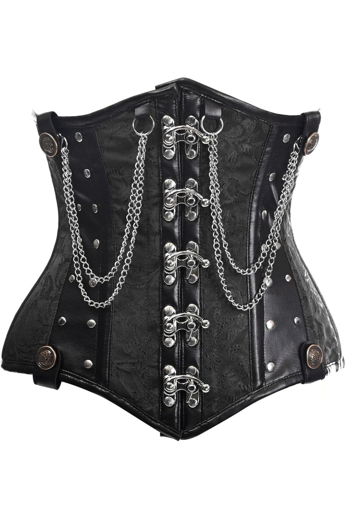 Daisy Corsets Top Drawer Black Brocade Steel Boned Underbust Corset w/Chains and Clasps