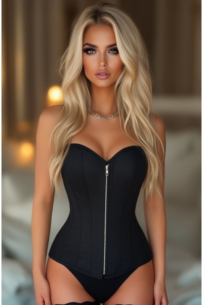 Daisy Corsets Top Drawer Black Cotton Steel Boned Corset w/Zipper