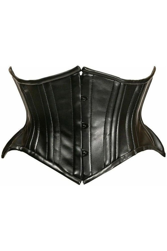 Daisy Corsets Top Drawer Black Faux Leather Double Steel Boned Curvy Cut Waist Cincher