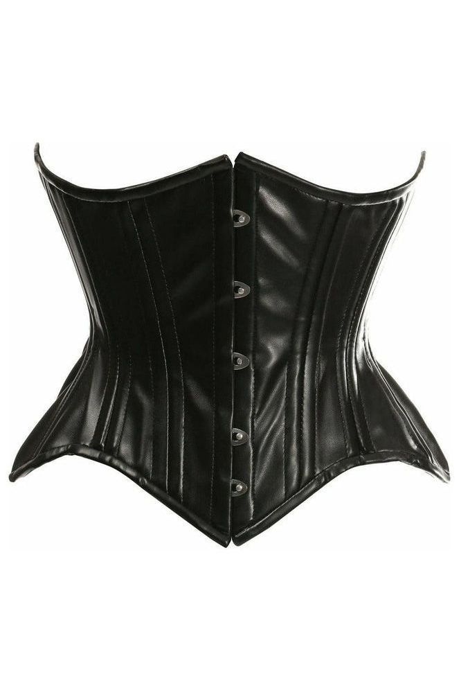 Daisy Corsets Top Drawer Black Faux Leather Double Steel Boned Curvy Cut Waist Cincher Corset
