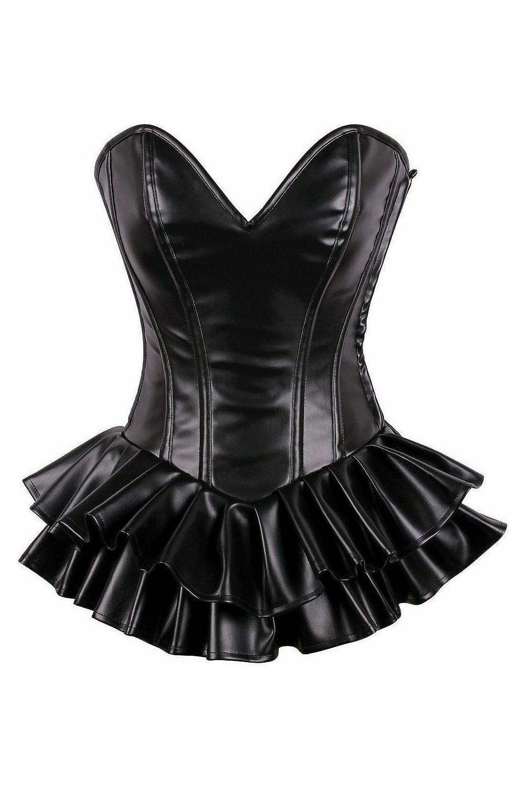 Daisy Corsets Top Drawer Black Faux Leather Steel Boned Mini Corset Dress